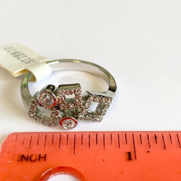 Cubic Zirconia Geometric Anniversary Ring Size 10 Silver Rhodium Plated BezelSet - Picture 14 of 14